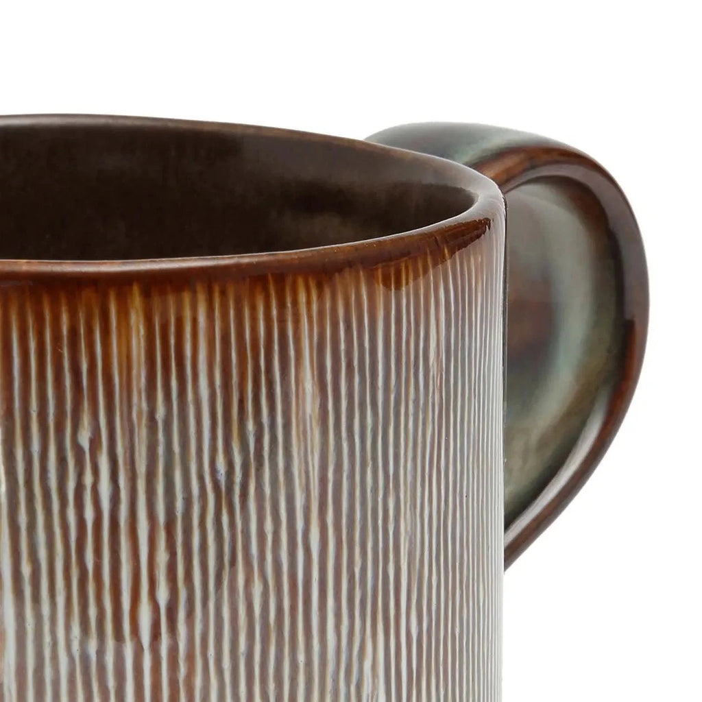Mug en céramique texturé brun, lot de 6, 13x9 cm, relief vertical brillant