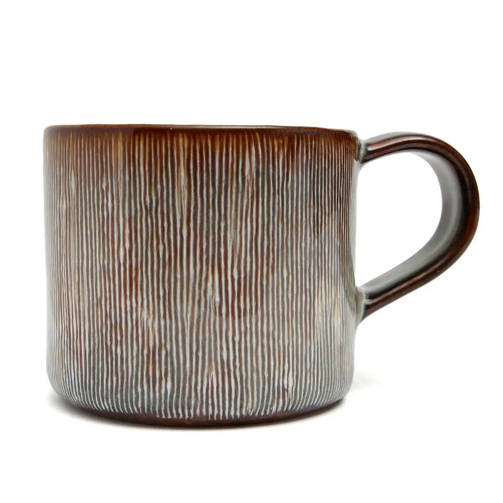Mug en céramique brun texturé à rainures verticales et anse assortie, lot de 6