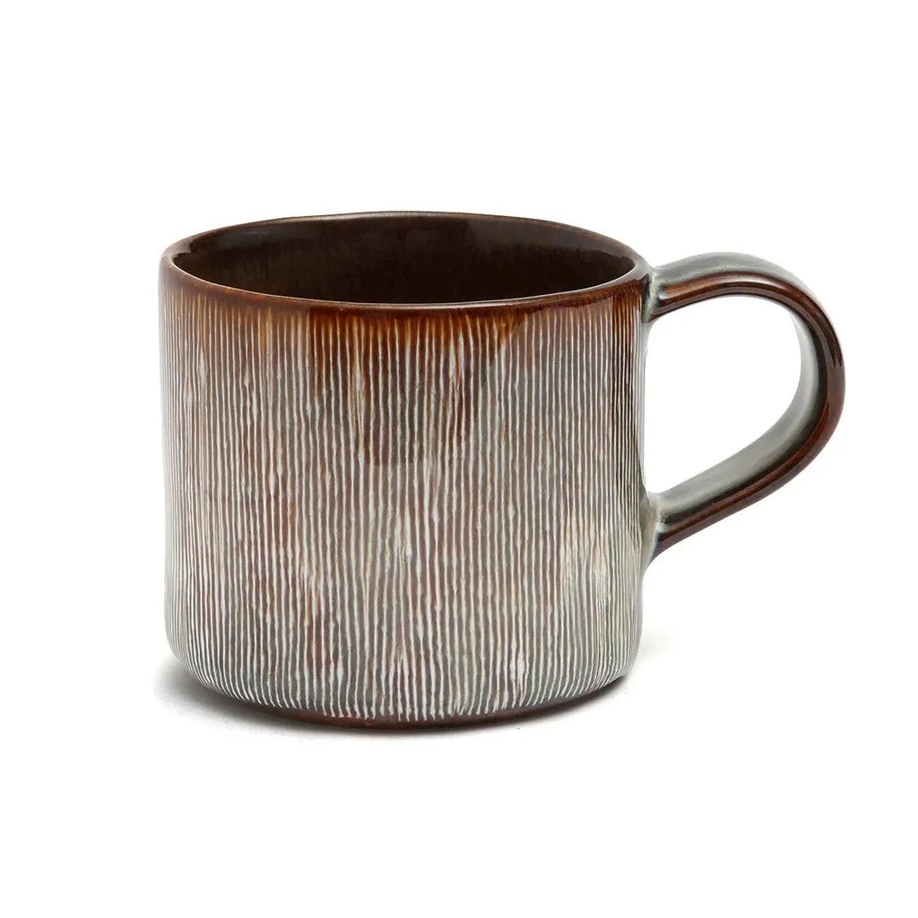 Mug en céramique texturé à côtes verticales en brun et gris, lot de 6, 13x9 cm