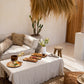 Nappe en lin beige 150x200 cm pour table rectangulaire