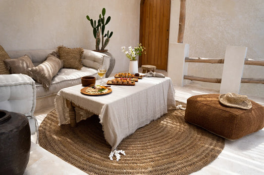 Nappe en lin beige 150x250 cm pour table rectangulaire