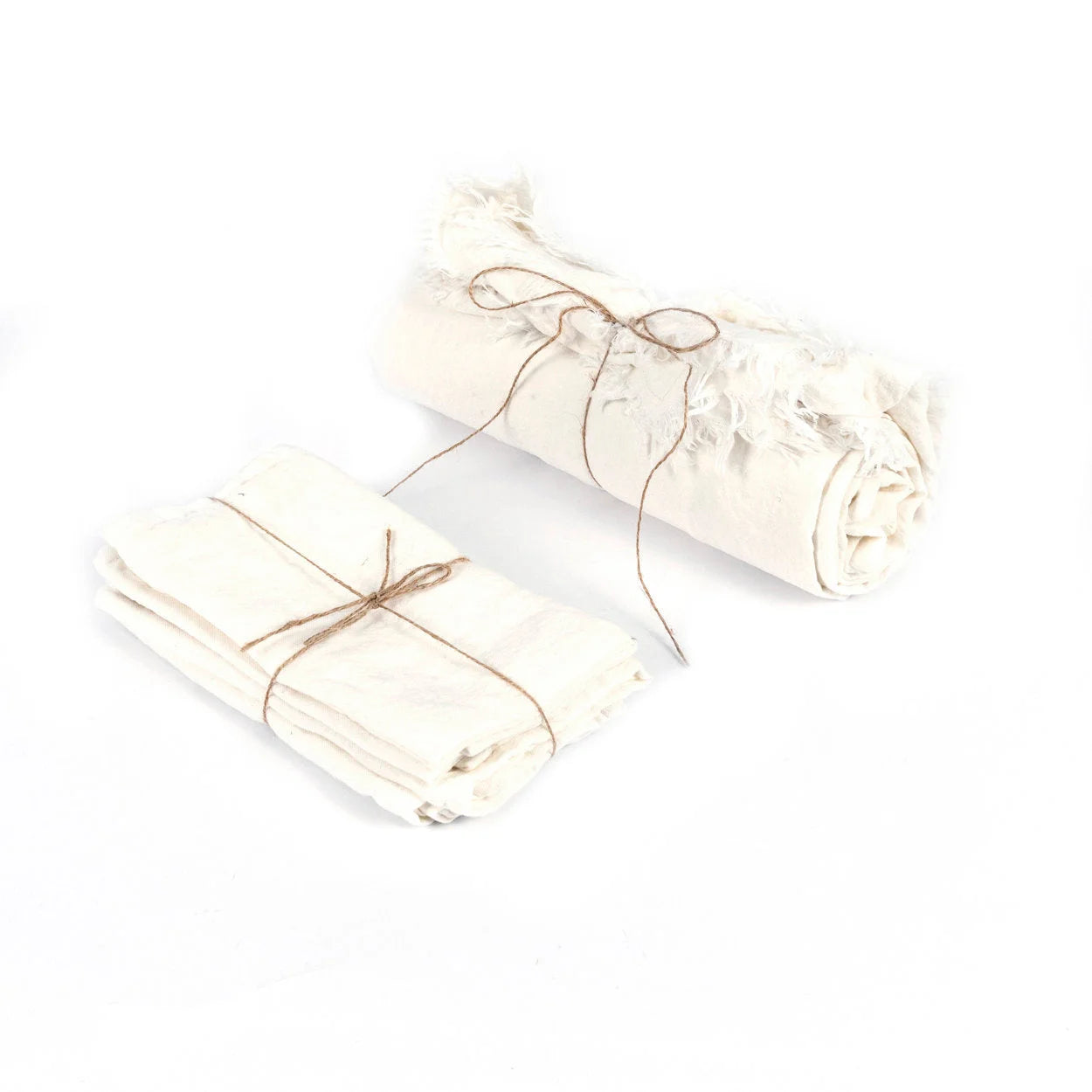 Nappe en lin blanc 150x250 cm pour table à manger avec deux bundles de tissu off-white