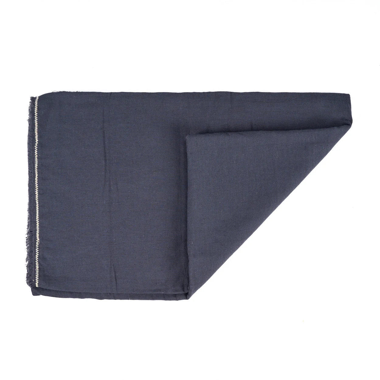 Nappe en lin bleu marine texturé avec bordure blanche cousue, 150x300 cm