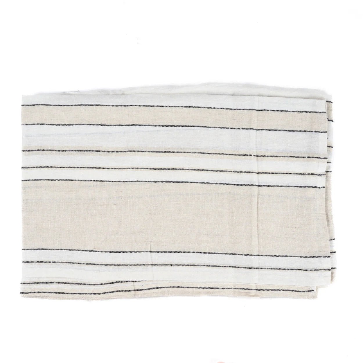 Nappe rectangulaire en lin beige à fines rayures noires horizontales, 150x300 cm