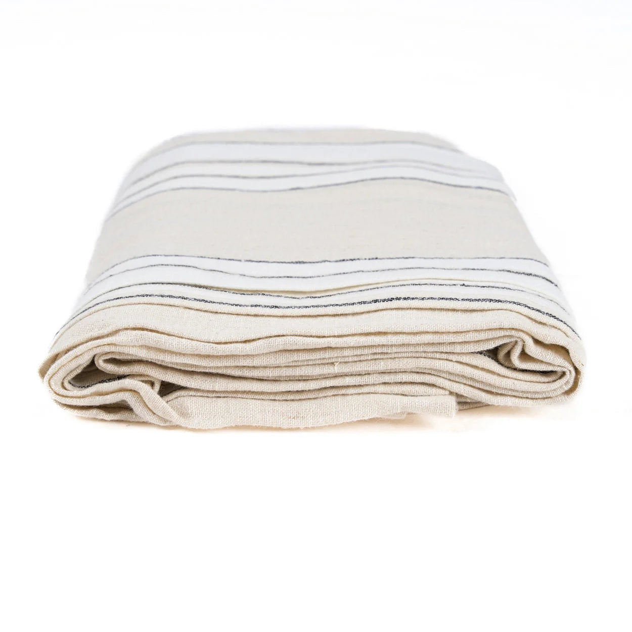 Nappe rectangulaire en lin beige à rayures noires fines, 150x300 cm