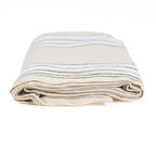 Serviette en lin beige rayé noir, pliée, 150x250 cm