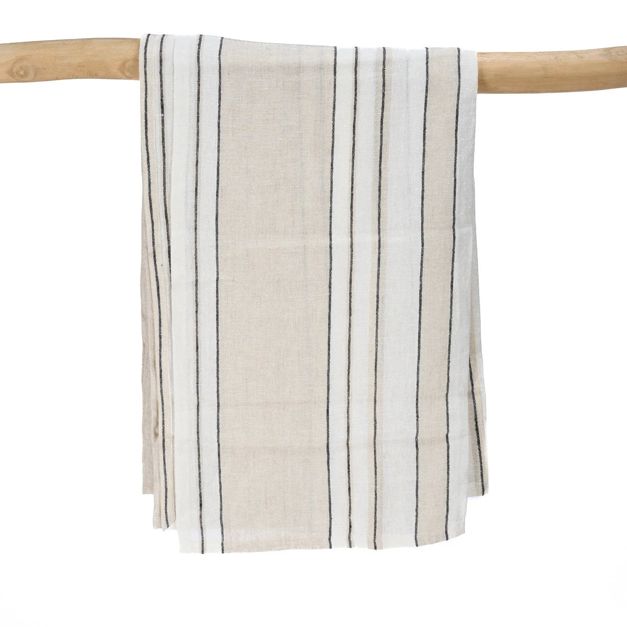 Nappe rectangulaire en lin rayé naturel noir et blanc 150x250 cm