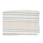 Nappe rectangulaire en lin beige rayé noir, pliée, 150x250 cm