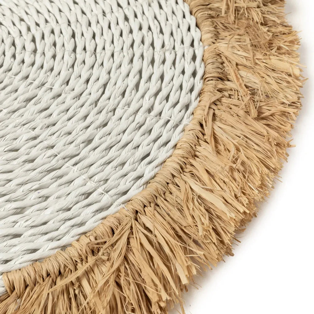 Dessus rond en raphia avec frange pour la plate en herbe marine Blanc naturel