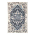 Paillasson persan bleu 50x80 cm style antique motif géométrique bleu crème