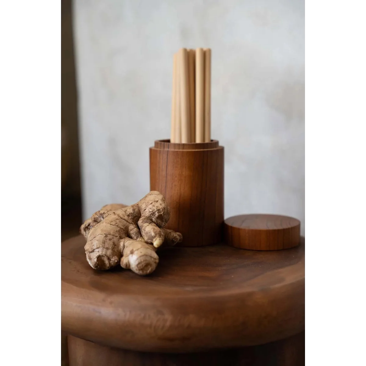 Pailles réutilisables en bambou naturel avec brosse de nettoyage et gingembre