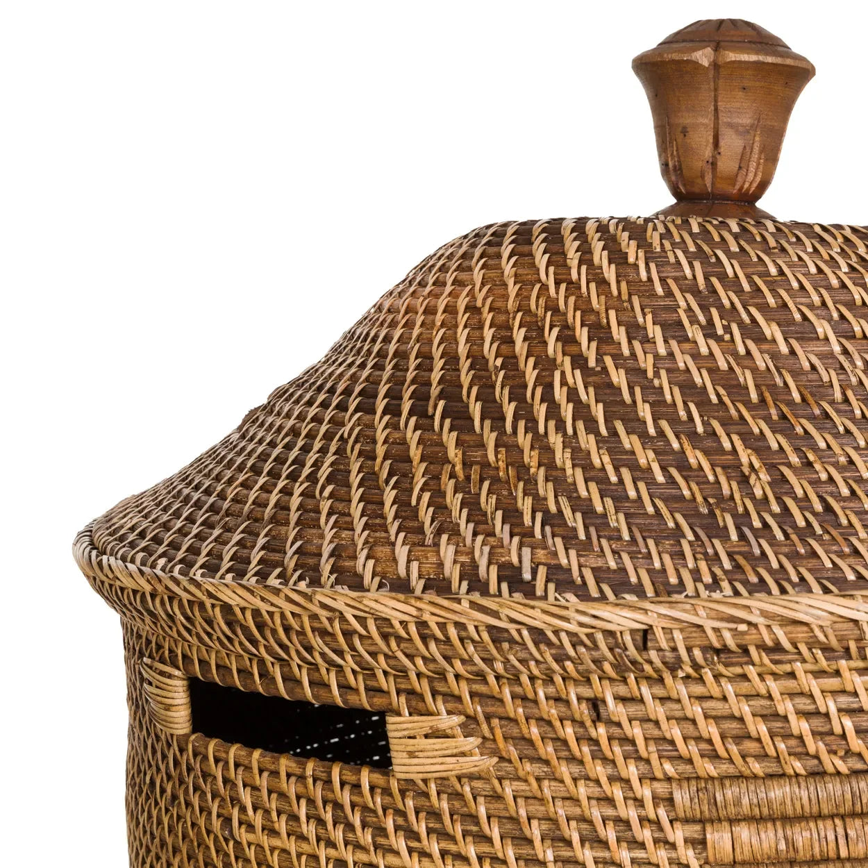 Panier à linge cylindrique en rotin tressé marron naturel avec couvercle H90 cm