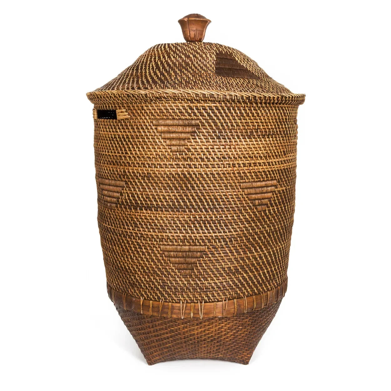 Panier à linge cylindrique en rotin tressé marron naturel avec couvercle H90 cm