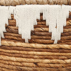 Panier à linge en feuille de bananier avec couvercle et motif géométrique blanc