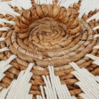 Panier à linge en feuille de bananier avec couvercle en paille tissée et fil blanc