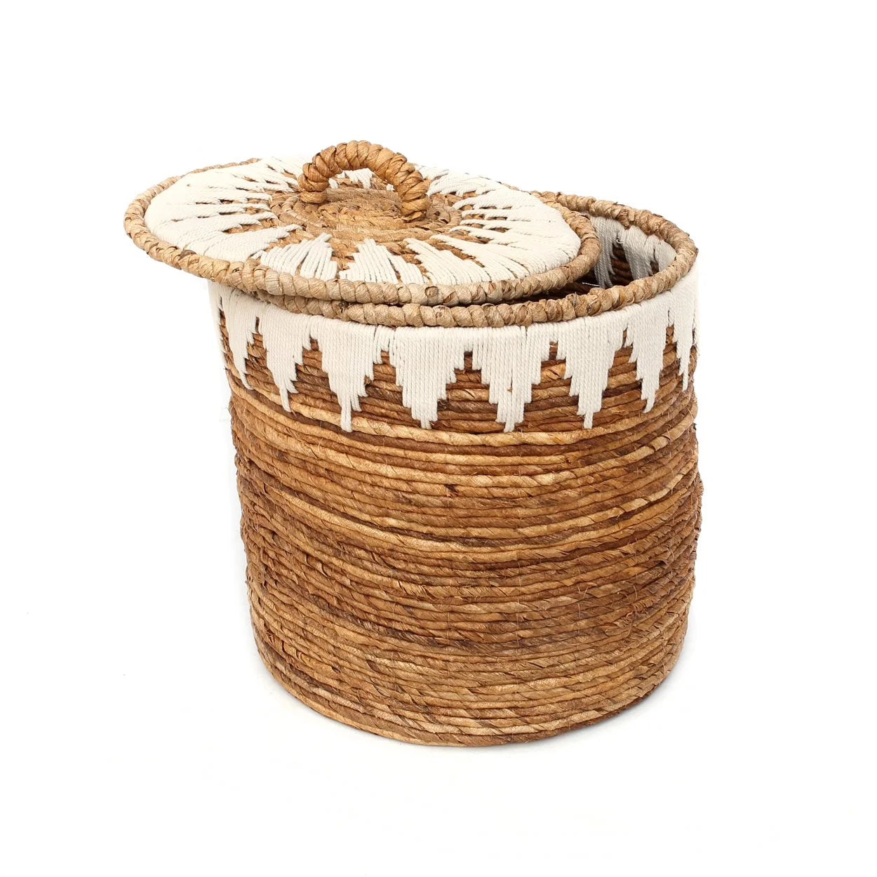 Panier à linge en feuille de bananier rond avec couvercle, éco-friendly et artisanal