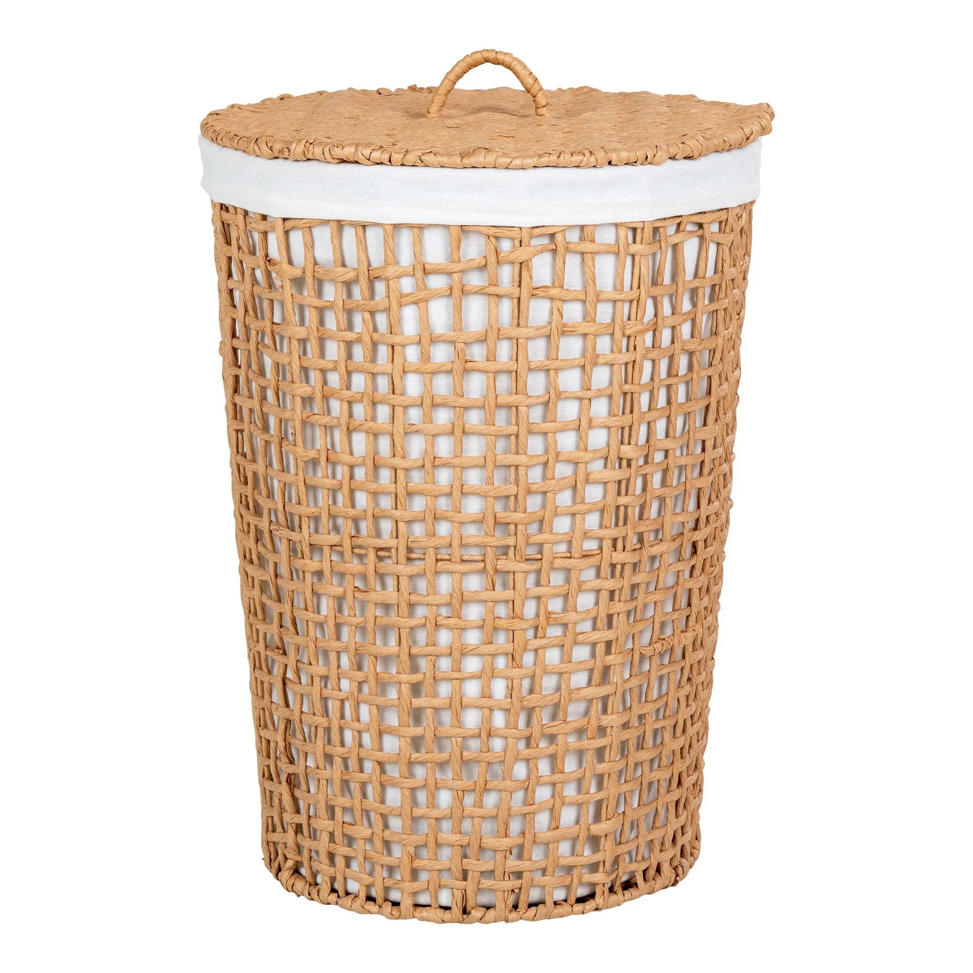 Panier à linge en papier beige et blanc avec couvercle, ø42x56 cm
