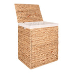 Panier à linge rectangulaire en jacinthe d’eau naturel avec couvercle