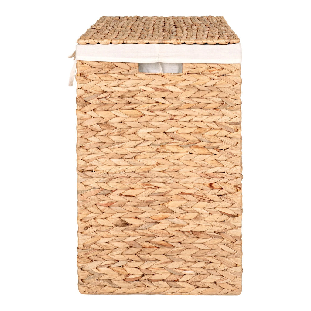 Panier à linge rectangulaire en jacinthe d’eau naturel avec couvercle et tissage artisanal