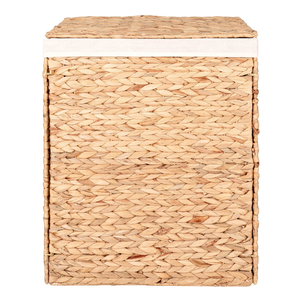 Panier à linge rectangulaire en jacinthe d’eau naturel avec couvercle pour rangement