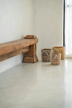 Panier en coton & feuilles de bananier avec macramé blanc naturel