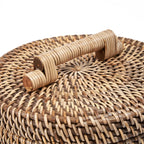 Panier cylindrique en rotin tressé brun naturel avec couvercle H33 cm