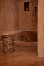 Panier cylindrique en rotin tressé brun naturel avec couvercle – H33 cm