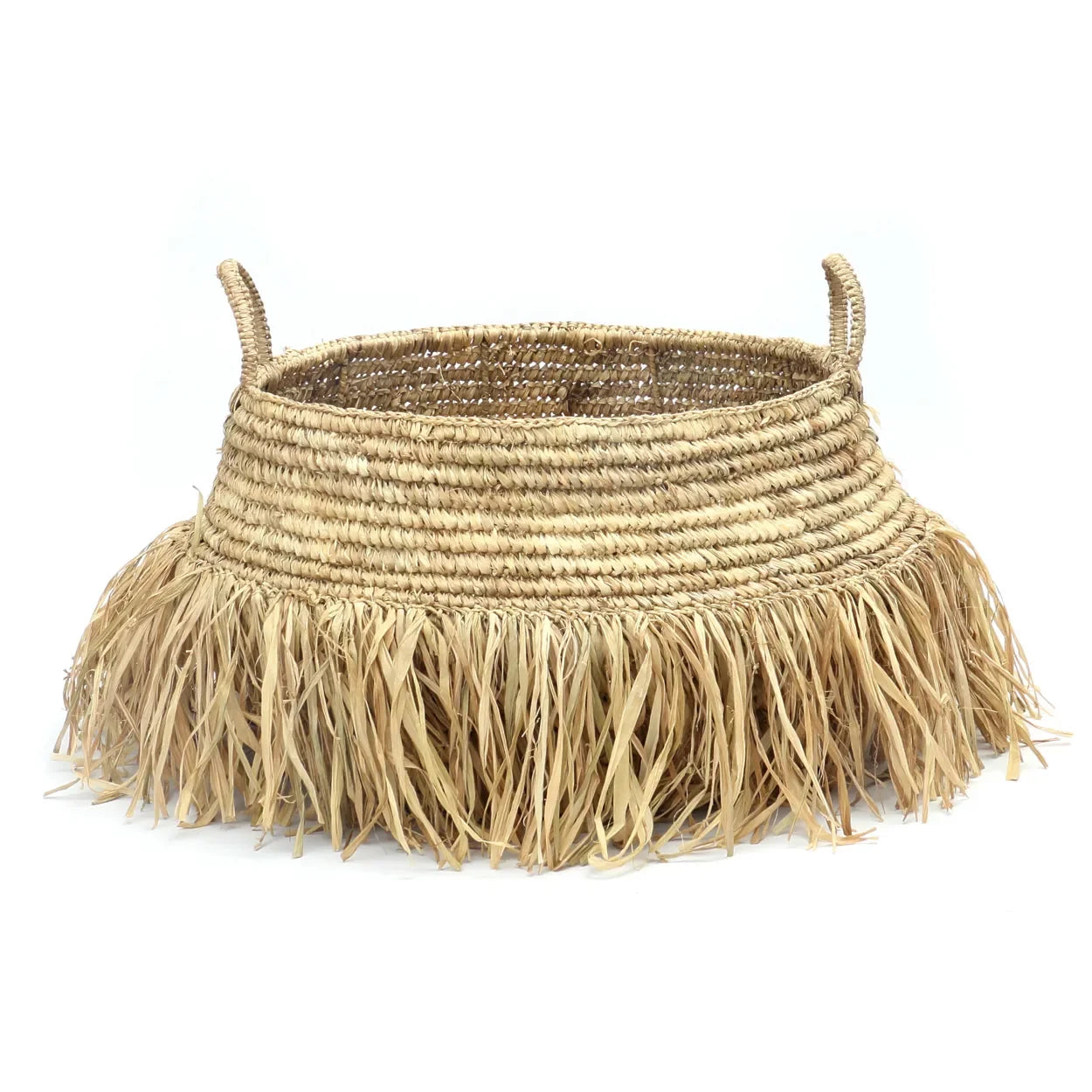 Panier déco en raphia naturel avec franges, 45x30 cm, idéal pour la décoration