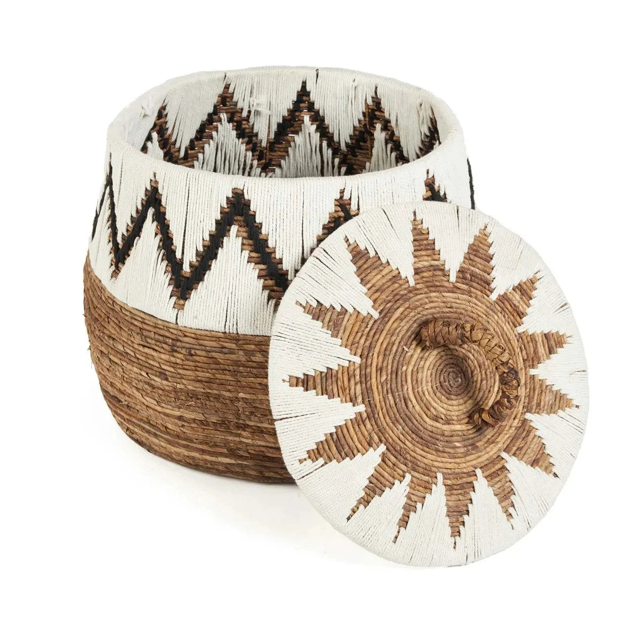 Panier décoratif en feuille de bananier blanc naturel 61 cm