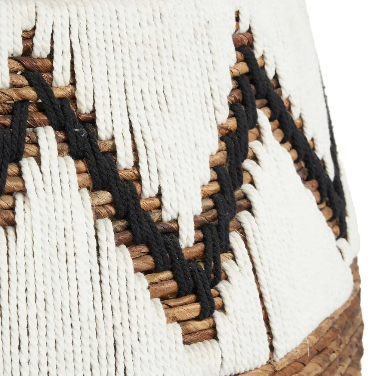 Panier décoratif en feuille de bananier blanc naturel avec motif géométrique 61 cm