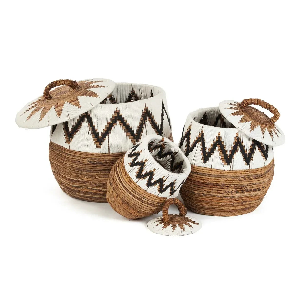 Panier décoratif en feuille de bananier blanc naturel avec couvercle, 61 cm