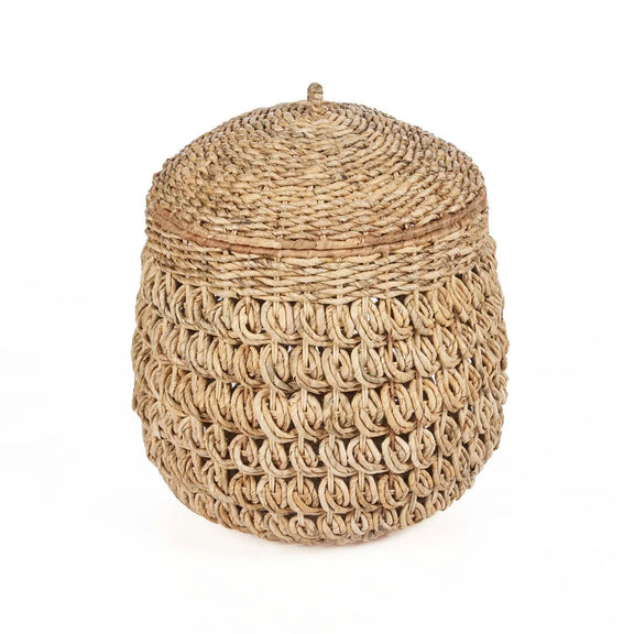 Panier en feuille de bananier naturel avec anses et couvercle, 50x57 cm