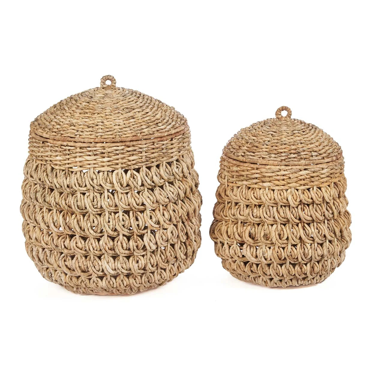 Deux paniers de rangement en feuilles de bananier naturels avec couvercles