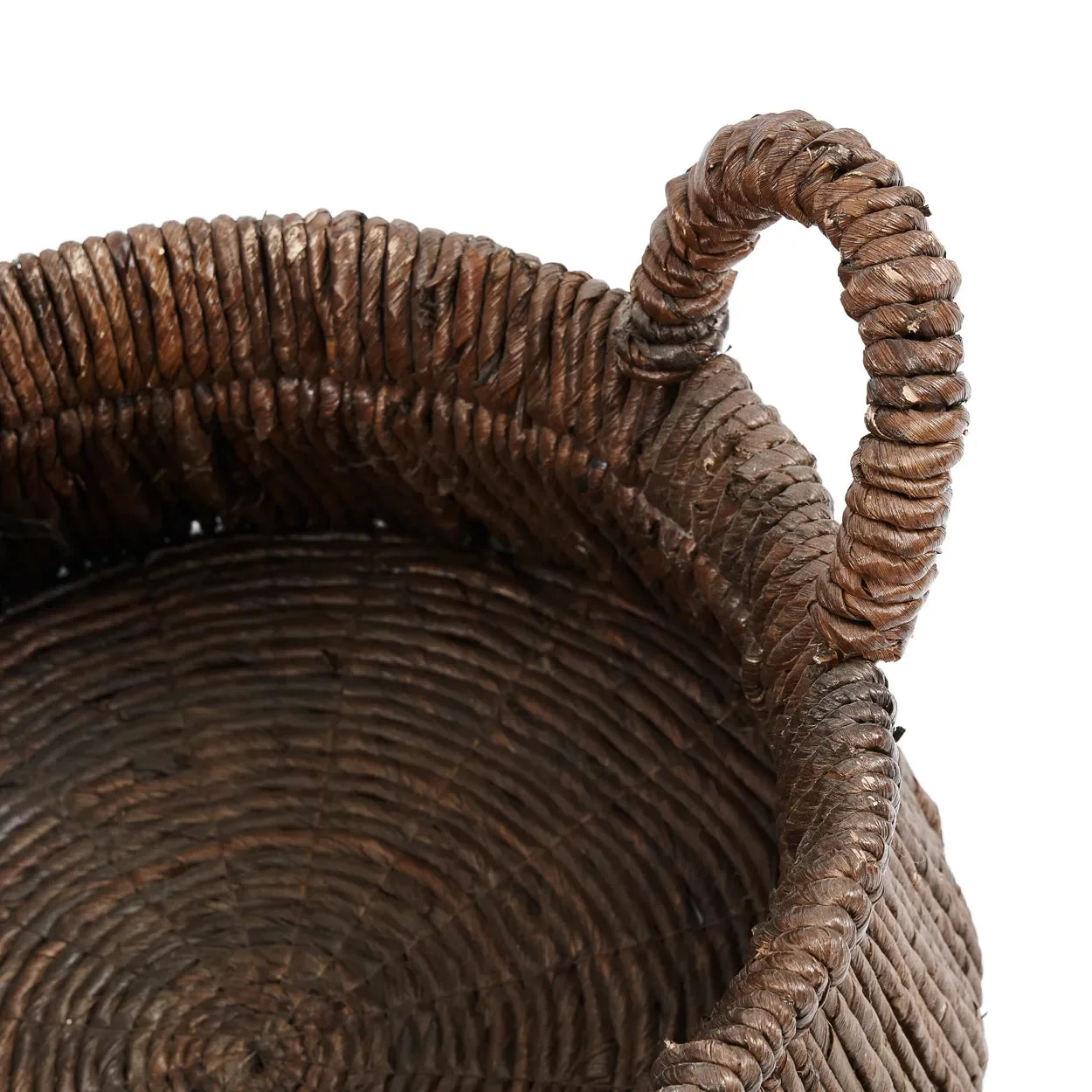 Panier en feuille de bananier tressé 42x26 cm avec poignée en osier brun
