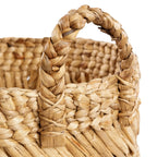 Panier en feuilles de bananier avec poignée tressée et motif chevron, diamètre 40 cm