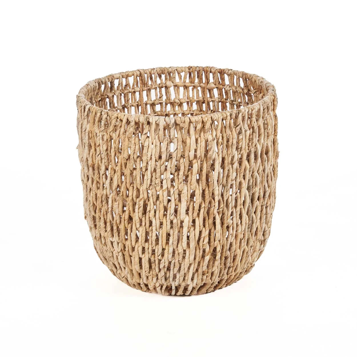 Panier en feuilles de bananier tressées cylindrique naturel 29 cm