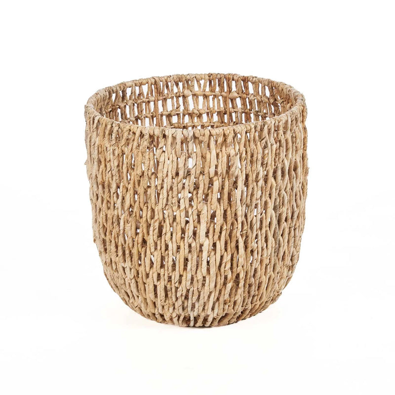 Panier en feuilles de bananier tressées cylindrique naturel 29 cm