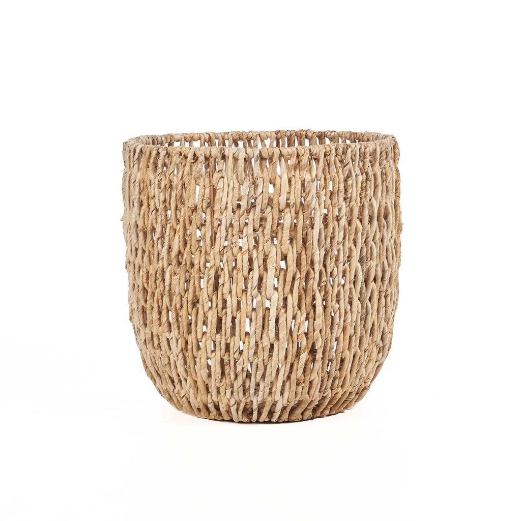 Panier en feuilles de bananier tressées cylindrique naturel 29 cm