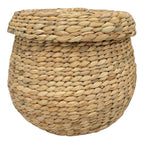 Panier en jacinthe d eau naturel avec couvercle, diamètre 30 cm, artisanal et durable