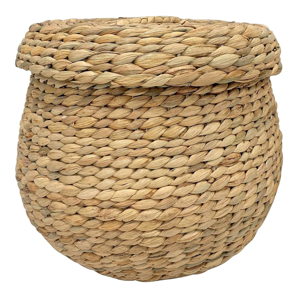 Panier rond en jacinthe d’eau naturel avec couvercle de 30 cm de diamètre