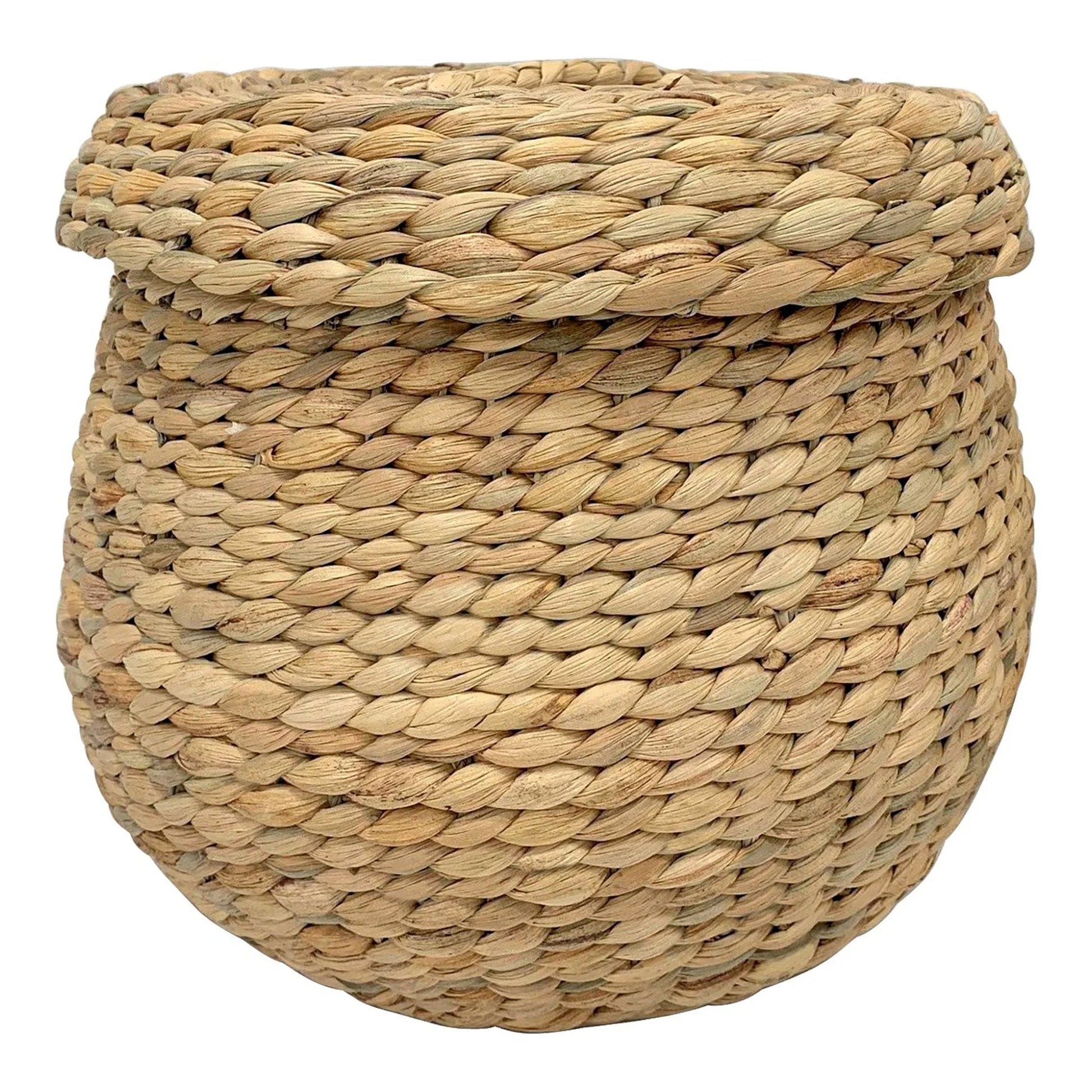 Panier rond en jacinthe d’eau naturel avec couvercle de 30 cm de diamètre