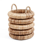Panier en jacinthe d’eau naturel cylindrique avec poignées, 66 cm, artisanal