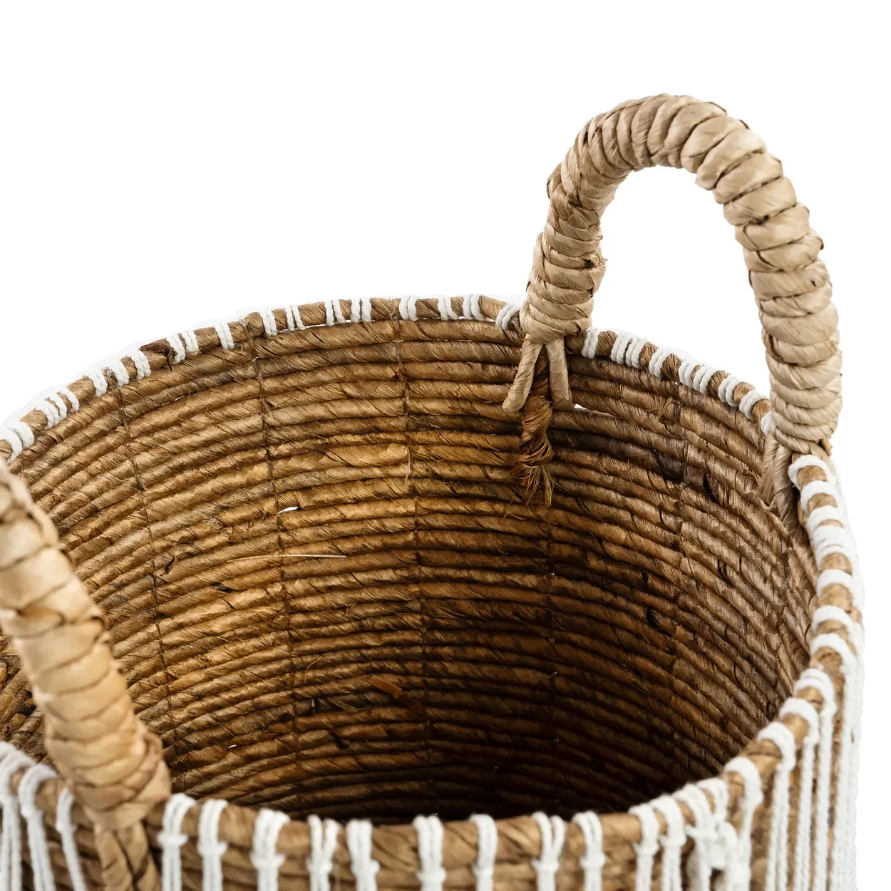 Panier en jonc de mer tressé avec poignées, hauteur 40 cm, idéal pour rangement