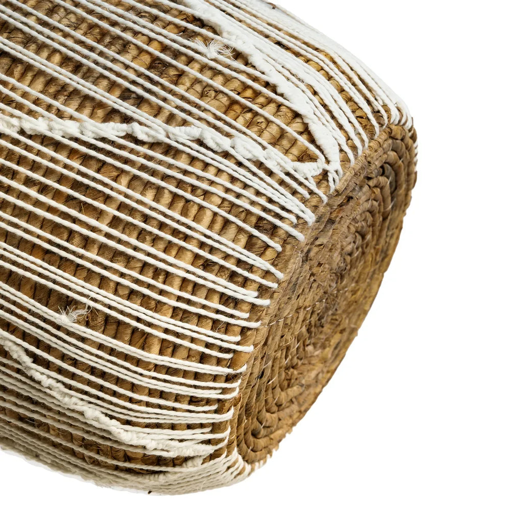 Panier en jonc de mer tressé avec poignées blanc et bas, hauteur 40 cm