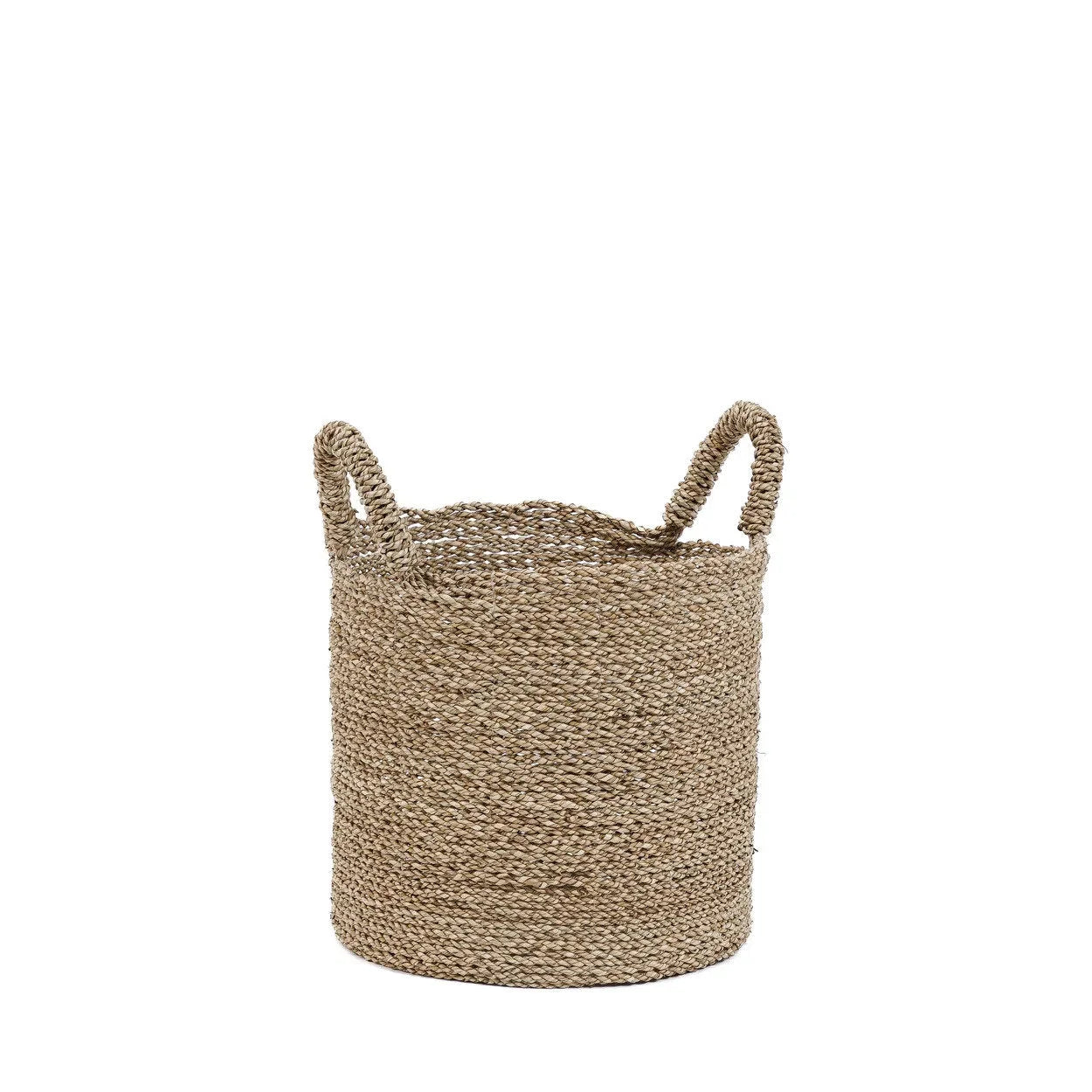Panier en jonc de mer tressée avec anses torsadées couleur naturelle