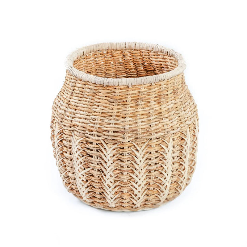 Panier de rangement en rotin et feuille de bananier naturel forme arrondie