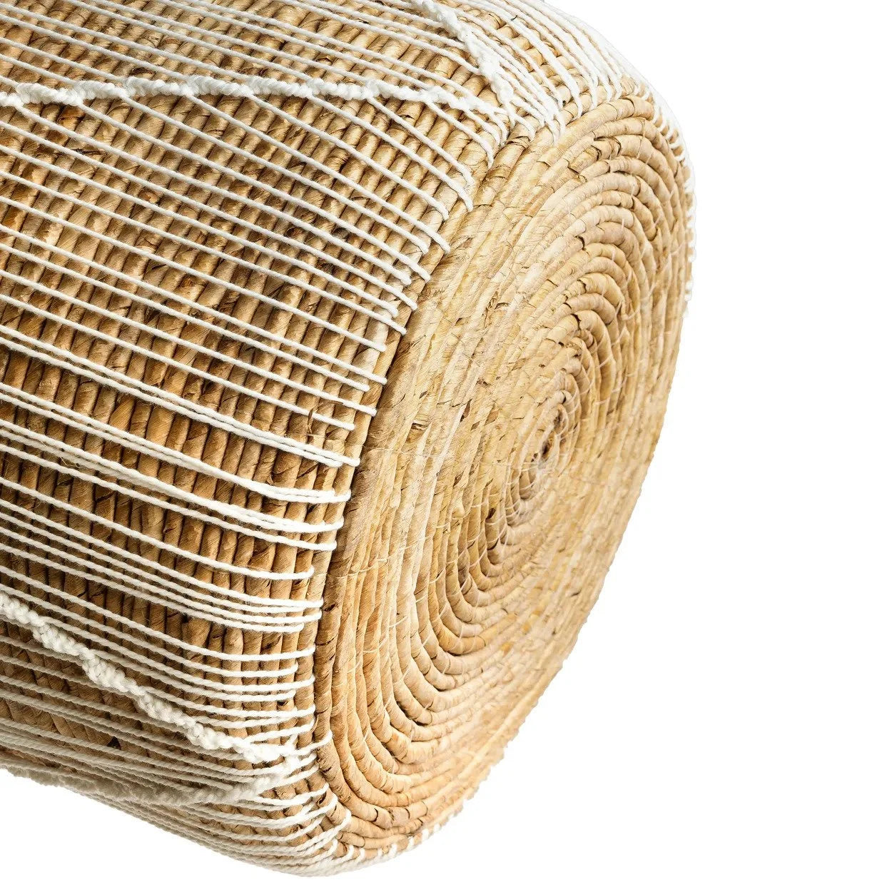 Panier en macramé cylindrique en jonc de mer naturel et blanc avec poignées