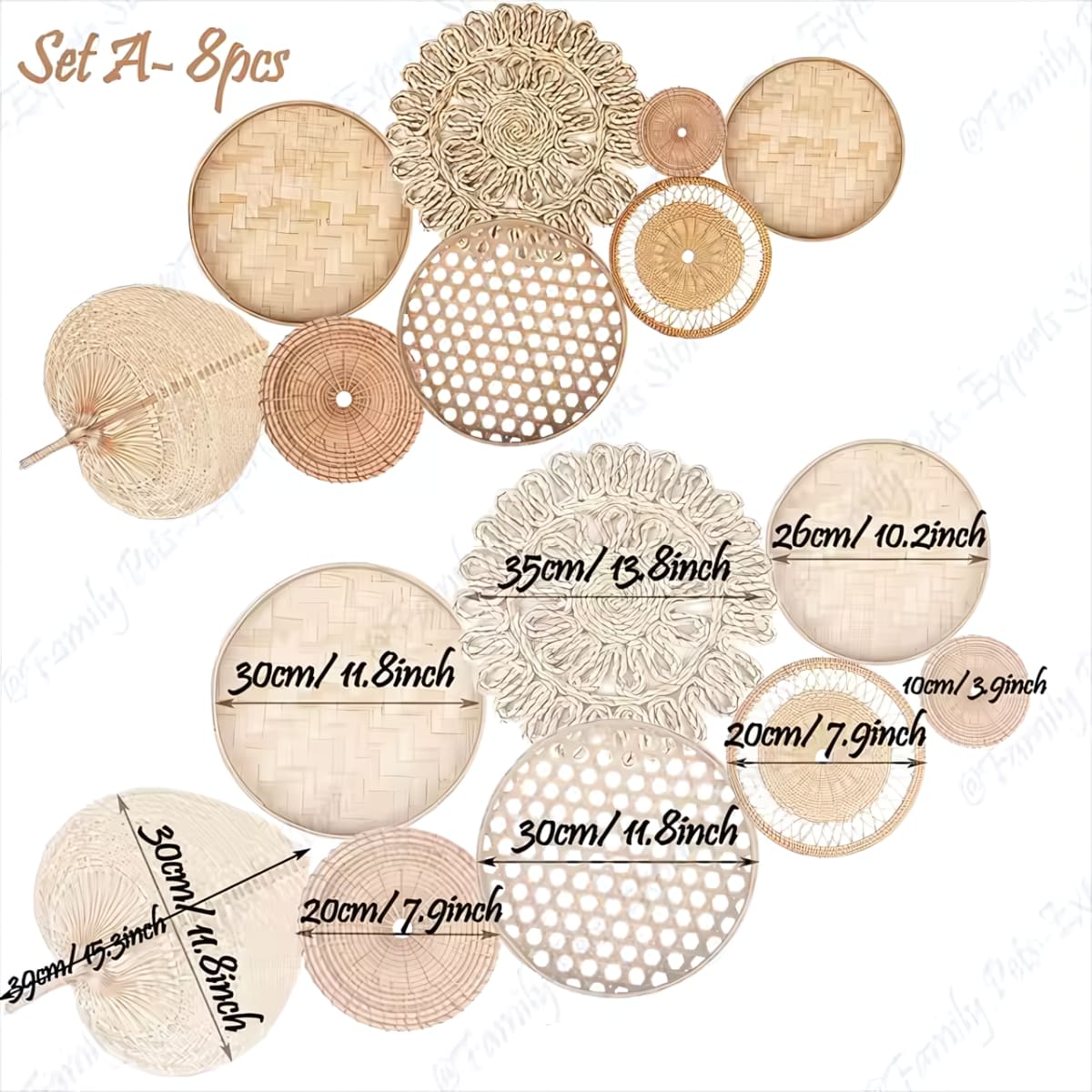 Panier mural osier et rotin lot de 8 set A