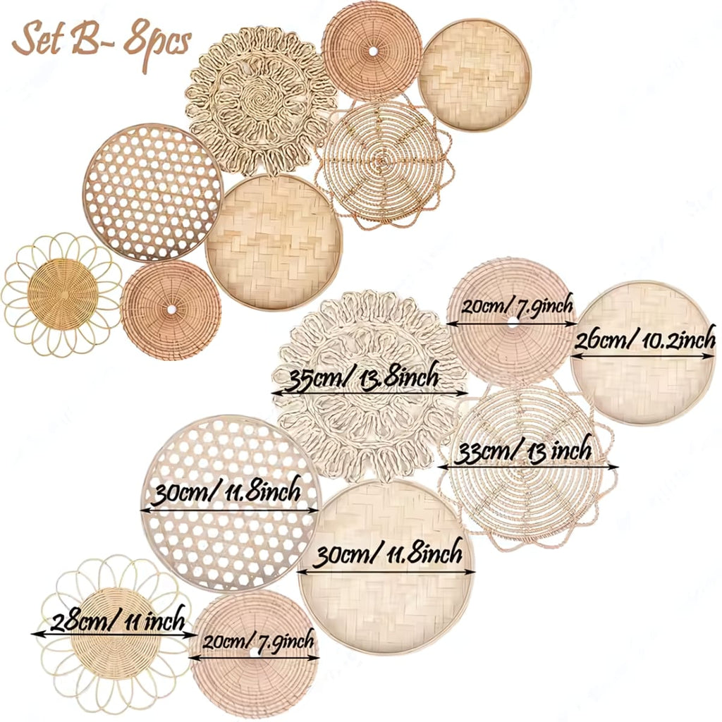 Panier mural osier et rotin lot de 8 set B