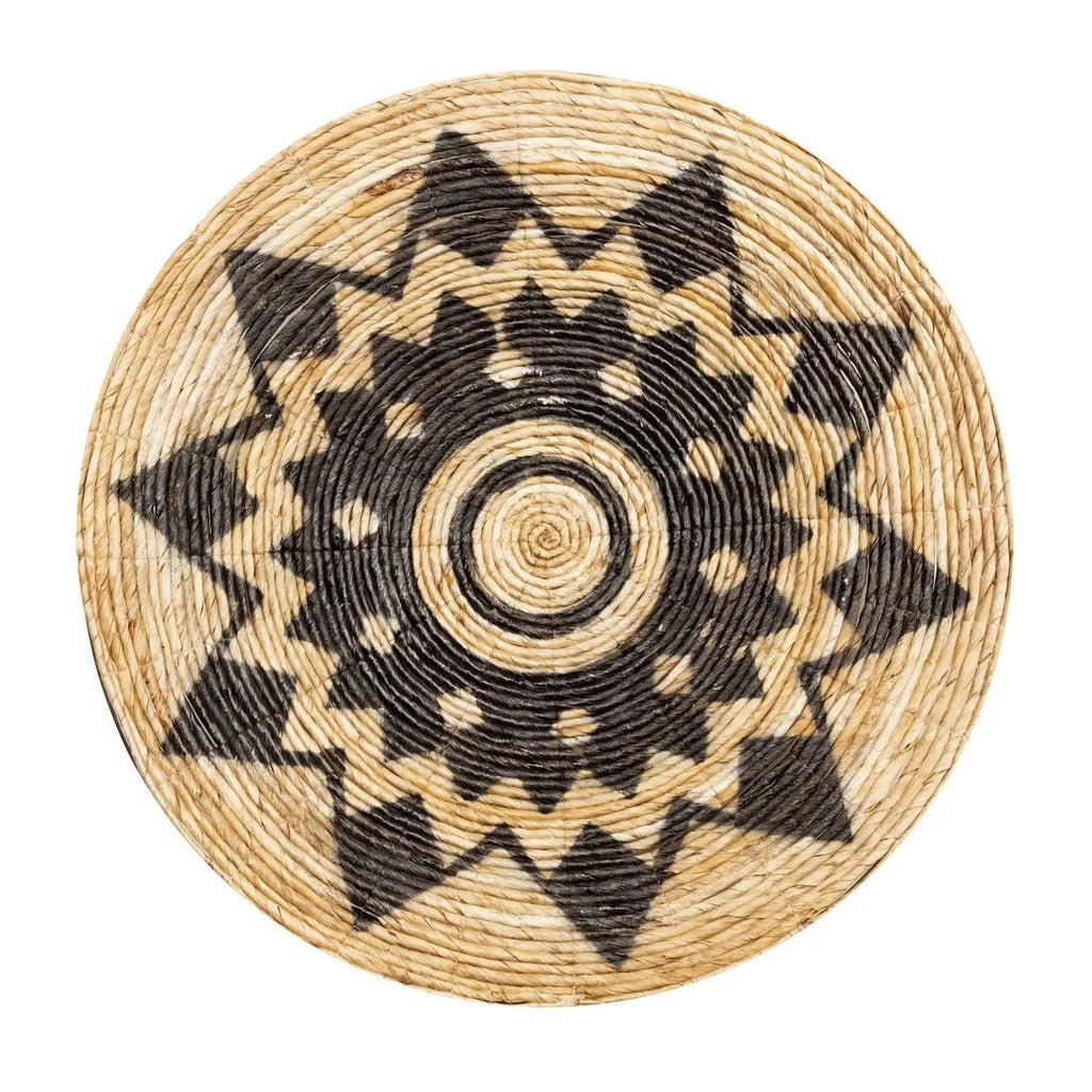 Décoration murale ronde en rotin avec motif étoile noire naturel de Ø90 cm